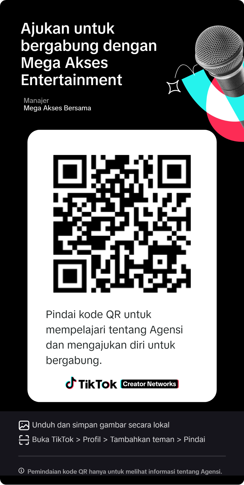 Kode QR pengajuan Mega Akses Entertainment melalui TikTok LIVE Backstage